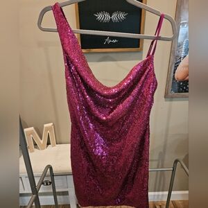Hello Molly Sequin Mini Dress in Fuchsia